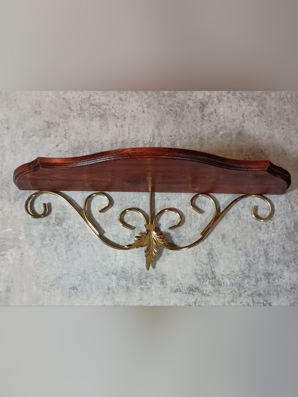 Home Interiors Wood and Ornate Gold Wall Shelf - Brown and Gold -  New In Box